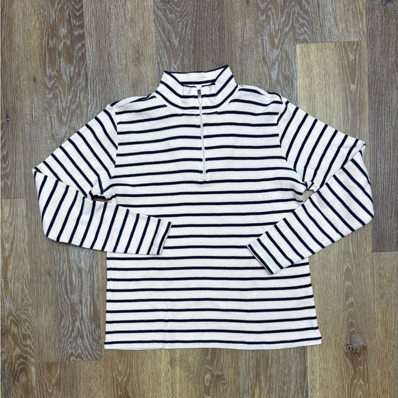 L.L. Bean Tops - L.L. Bean Cream and Black Striped Quarter-Zip Sweatshirt